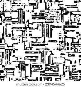 Full seamless geometric background. Damaged stripes print pattern. Black white distressed lines. Textile fabric vector. Texture illustration.