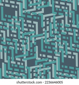 Vollständiger nahtloser geometrischer Linien Texturmuster Vektor. Dekoratives Innendesign für Stoffdruck und Tapeten. Grüner blauer Hintergrund.