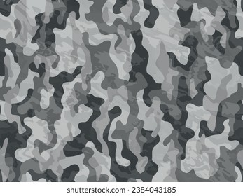 Full seamless gray camouflage texture pattern vector. Black white military textile fabric print. Army camo background. Usable for Jacket Pants Shirt and Shorts.