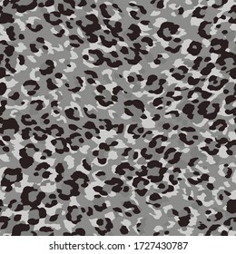 Full seamless gray leopard fur animal skin pattern. Design for textile fabric printing. Suitable for fashion use.