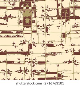 Full Seamless grunge tile grid pattern. Weathered blocks print background with vintage wall texture. Rustic surface for interior wallpaper, fabric, wrapping, branding.