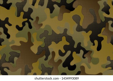 Full seamless halftone modern dots camouflage pattern for decor and textile. Dotted camo design for textile fabric printing and wallpaper. Army model design for fashion and home design.