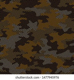 Full seamless halftone modern dots camouflage pattern for decor and textile. Multipurpose colorful dotted camo design for textile fabric printing and wallpaper. Army model design for trend fashion.