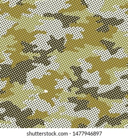 Full seamless halftone modern dots camouflage pattern for decor and textile. Multipurpose colorful dotted camo design for textile fabric printing and wallpaper. Army model design for trend fashion.