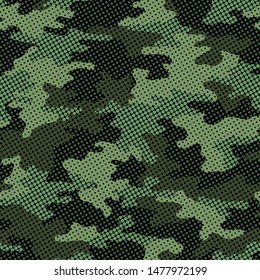 Full seamless halftone modern dots camouflage pattern for decor and textile. Multipurpose colorful dotted camo design for textile fabric printing and wallpaper. Army model design for trend fashion.