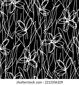 Full Seamless Hand Drawn Lines Texture Pattern. Monochrome Abstract Vector. Black and White Dress Fabric Print. Design for Textile and Home Decoration. 