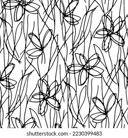 Full Seamless Hand Drawn Lines Texture Pattern. Monochrome Abstract Vector. Black and White Dress Fabric Print. Design for Textile and Home Decoration. 