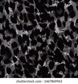 Full Seamless leopard cheetah animal pattern. Endless Fur Design for gray black and white textile fabric printing. Suitable for fashion skin use.