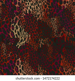 Full Seamless leopard cheetah animal fur pattern. Design for red and brown cheetah colored textile fabric printing. Suitable for fashion furry skin use.