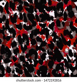 Full Seamless leopard cheetah animal fur pattern. Design for red and black cheetah colored textile fabric printing. Suitable for fashion skin use.