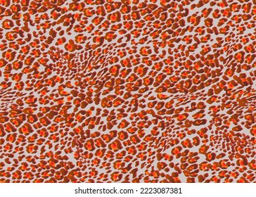 Patrón de piel animal de textura de leopardo completamente sin costura. Impresión de tejidos de color naranja. Adecuado para el uso de la moda. Ilustración vectorial.