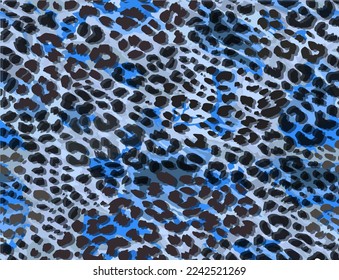 Full seamless leopard cheetah texture animal skin pattern. Blue textile fabric print. Suitable for fashion use. Vector illustration.