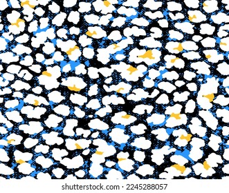 Full seamless leopard cheetah texture animal skin pattern. Blue white textile fabric print. Suitable for fashion use. Vector illustration.