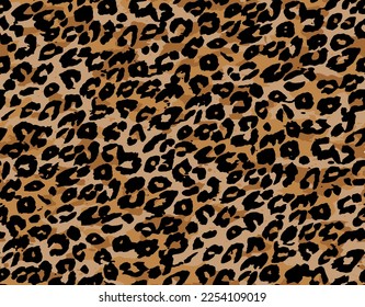 Patrón de piel animal de textura de leopardo completamente sin costura. Impresión de tejidos de color naranja. Adecuado para el uso de la moda. Ilustración vectorial.