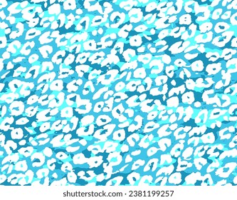 Full seamless leopard cheetah texture animal skin pattern. Turquoise textile fabric print. Suitable for fashion use. Vector illustration.