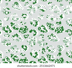 Full seamless leopard cheetah texture animal skin pattern. Green textile fabric print. Suitable for fashion use. Vector illustration.
