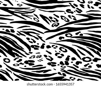 Full Seamless Leopard Zebra Pattern Texture Vector. Endless black and white cheetah design for dress fabric print.