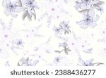 Full seamless lilium camomile floral pattern background for fabric print. Ditsy illustration. Violet lily and daisy flowers leaves vector design for women dress and textile.