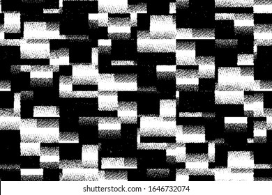 Full Seamless Modern Distressed Square Pattern Vector. Classic Black And White Halftone Design Fabric Print Background Illustration For Textile.