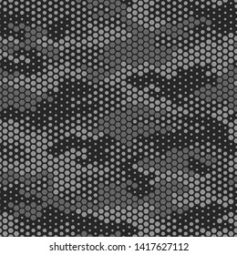 Full seamless modern dots halftone camouflage pattern for decor and textile. Gray dotted design for textile fabric printing and wallpaper. Army model design for fashion and home design.