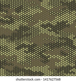 Full seamless modern dots halftone camouflage pattern for decor and textile. Green dotted camo design for textile fabric printing and wallpaper. Army model design for fashion and home design.