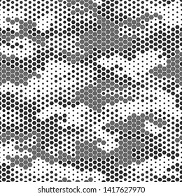 Full seamless modern dots halftone camouflage pattern for decor and textile. Gray dotted design for textile fabric printing and wallpaper. Army model design for fashion and home design.