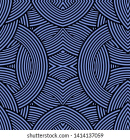 Full seamless modern geometric line pattern for decor. Black and blue color design for textile fabric printing and wallpapers. Design for fashion and home design.