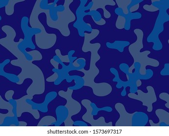 Full seamless modern halftone lines camouflage pattern for decor and textile. Dark blue camo design for textile fabric printing and wallpaper. Army model design for trend fashion.
