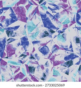 Full Seamless pastel terrazzo pattern. Soft ice blue and violet fragments with speckled halftone. Vector print for fabric, home decor, wallpaper. Clean background for interiors.
