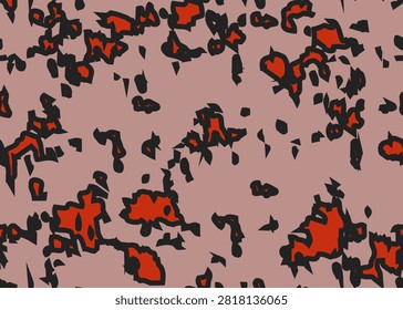 Full Seamless pink red camouflage background. Irregular organic patches create a field inspired composition. Vector fabric pattern, texture print for women clothing, bags and decor.
