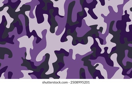 Vetor de padrão de textura de impressão de camuflagem roxo completo para decoração e têxtil. Exército camo mascarando design para tecido de moda pele e papel de parede. 