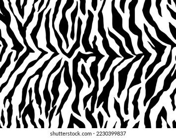 Full Seamless Tiger Pattern Textile Texture. Vector Background. Black and White Animal Skin for Women Dress Fabric Print.