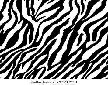 Full Seamless Tiger Pattern Textile Texture. Vector Background. Black and White Animal Skin for Women Dress Fabric Print.