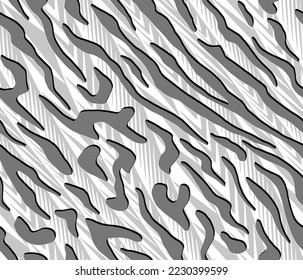 Full Seamless Tiger Zebra Pattern Texture Vector. Endless gray white cheetah design for dress fabric print.