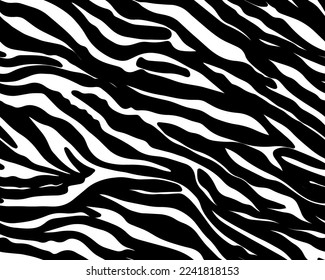 Full Seamless Tiger Zebra Pattern Textile Texture. Vector Background. Black and White Animal Skin for Women Dress Fabric Print.