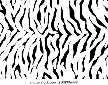 Full Seamless Tiger Zebra Pattern Textile Texture. Vector Background. Black and White Animal Skin for Women Dress Fabric Print.