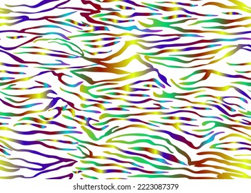 Full seamless tiger zebra stripes animal skin pattern. Design for rainbow multicolored textile fabric print. Suitable for fashion use. Vector illustration.