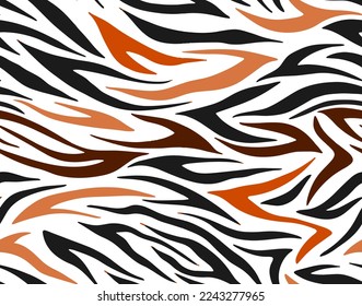 Tejidos de cebra de tigre sin costuras completos, patrón de piel animal. Textura para impresión de tela textil. Adecuado para el uso de la moda. Ilustración vectorial.