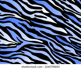 Full seamless tiger and zebra stripes animal skin pattern. Blue black white texture for textile fabric print. Suitable for fashion use.