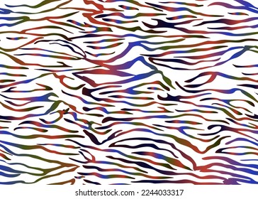 Full seamless tiger zebra stripes animal skin pattern. Design for rainbow multicolored textile fabric print. Suitable for fashion use. Vector illustration.