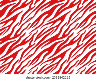 Full seamless tiger and zebra stripes animal skin pattern. Red white texture for textile fabric print. Suitable for fashion use.