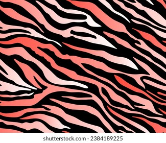 Full seamless tiger and zebra stripes animal skin pattern. Red black texture for textile fabric print. Suitable for fashion use.