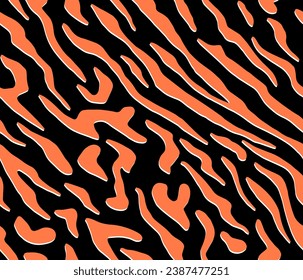 Patrón de piel animal de tigre y rayas de cebra sin costuras. Textura negra naranja para impresión textil. Adecuado para el uso de la moda.