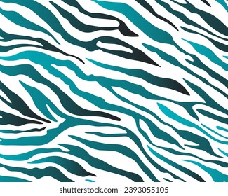 Full seamless tiger and zebra stripes animal skin pattern. White turquoise texture for textile fabric print. Suitable for fashion use.