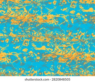 Full Seamless turquoise marble pattern with golden yellow veins and liquid stone flow. Fluid abstract print. Bright ocean style background for fabric, wallpaper, packaging.