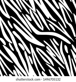 Full seamless wallpaper for zebra stripes animal skin pattern. Black and white design for textile fabric printing. Dress and home design texture background.