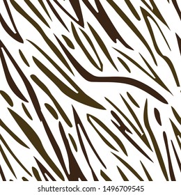 Full seamless wallpaper for zebra stripes animal skin pattern. Brown and white design for textile fabric printing. Dress and home design texture background.