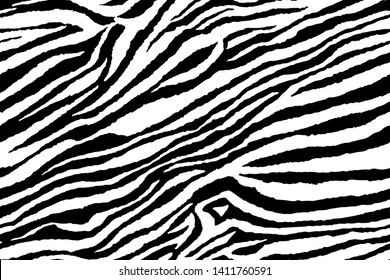 Full seamless wallpaper for zebra and tiger stripes animal skin pattern. Black and white design for textile fabric printing. Fashionable and home design fit.