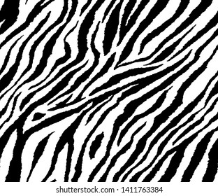 Full seamless wallpaper for zebra and tiger stripes animal skin pattern. Black and white design for textile fabric printing. Fashionable and home design fit.