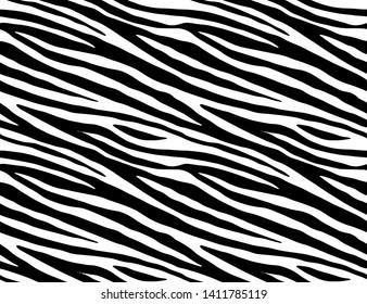 Full seamless wallpaper for zebra and tiger stripes animal skin pattern. Black and white design for textile fabric printing. Fashionable and home design fit.